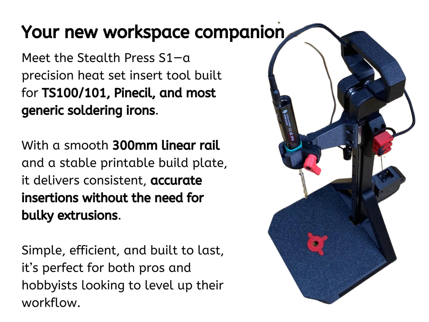 Stealth Press 1S – Precision Heat Set Insert Tool for 3D Printing Enthusiasts