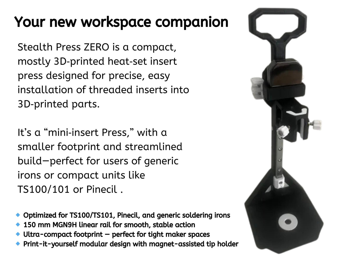 Stealth Press Zero – The Compact Heat Set Insert Press