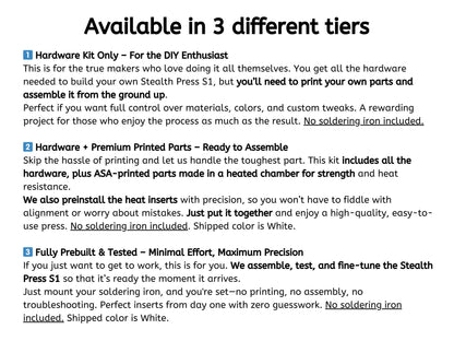 Stealth Press 1S – Precision Heat Set Insert Tool for 3D Printing Enthusiasts